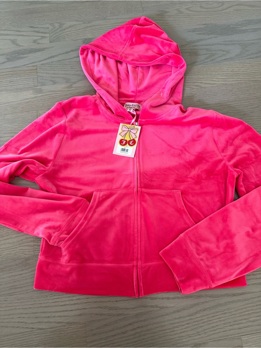 Juicy Couture Bright Hot Pink Velour Zip Hoodie Y2K Rare